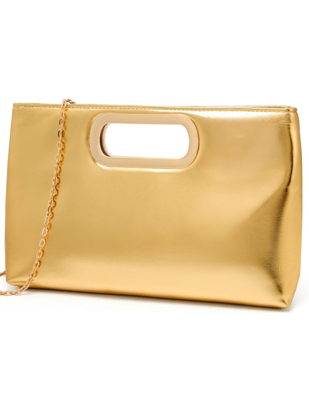 👜Women's Gold Faux Leather Clutch Purse with Metal Handle Chain Crossbody Bag
